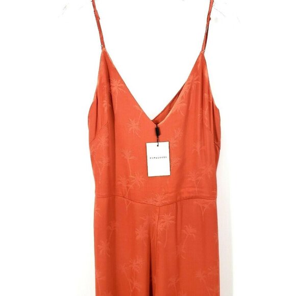 PEPALOVES Palm Jacquard Jumpsuit Orange Textured Wide Leg XS S M L - Picture 3 of 8